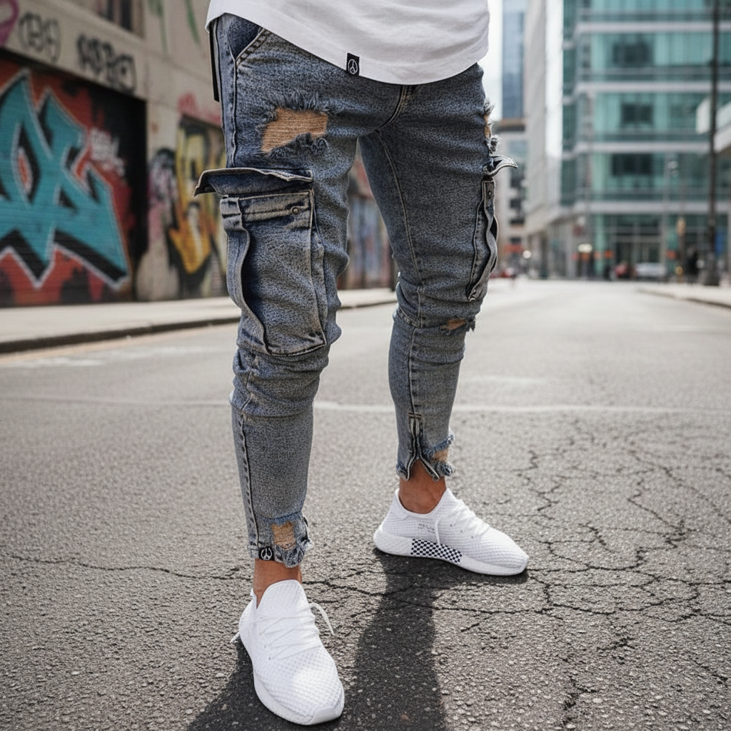Men's Tapered Denim Cargo Trousers