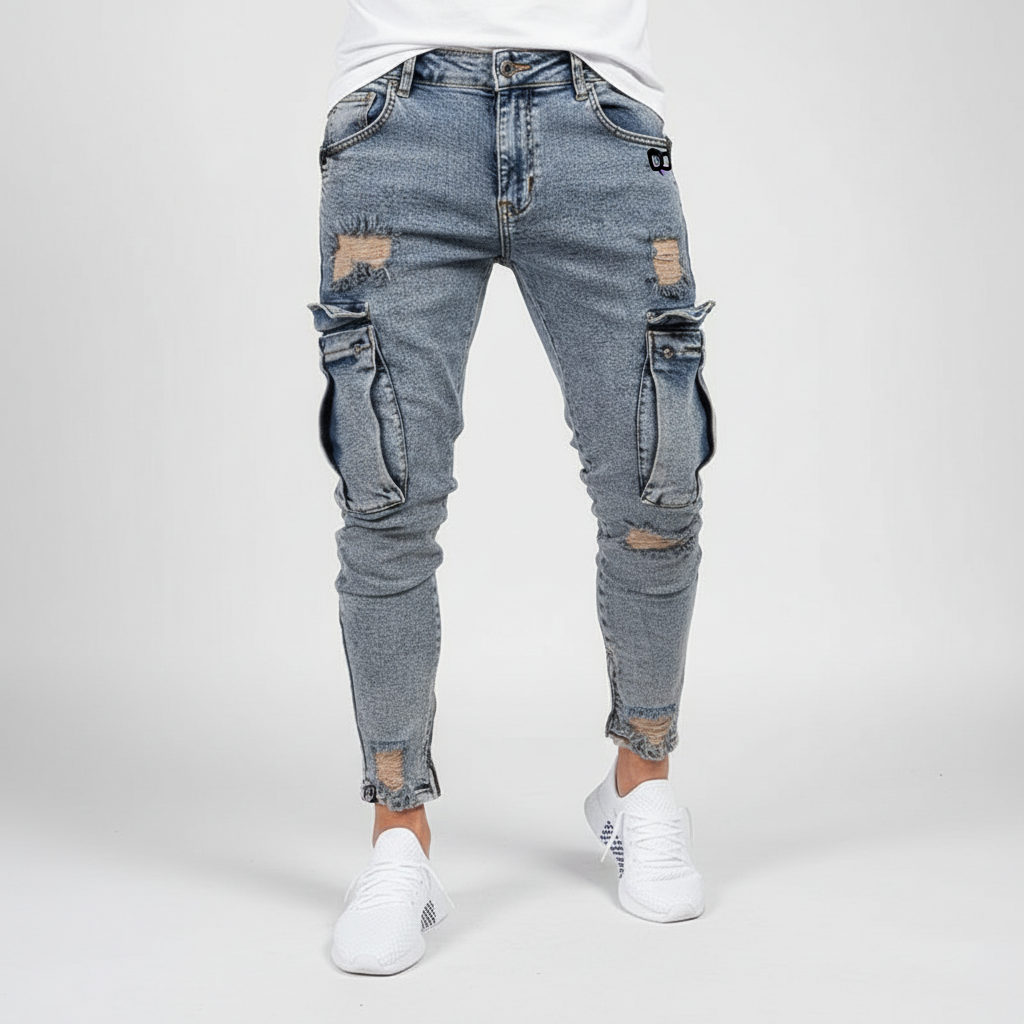 Men's Tapered Denim Cargo Trousers