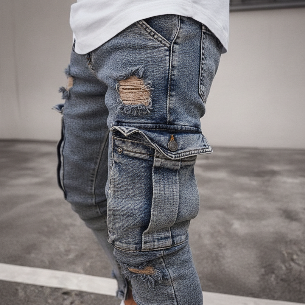 Men's Tapered Denim Cargo Trousers