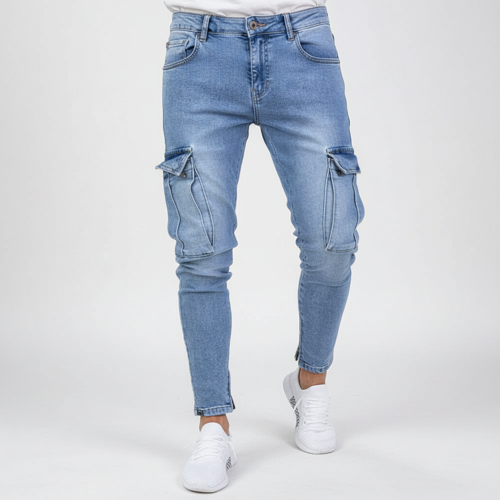 Men's Tapered Denim Cargo Trousers