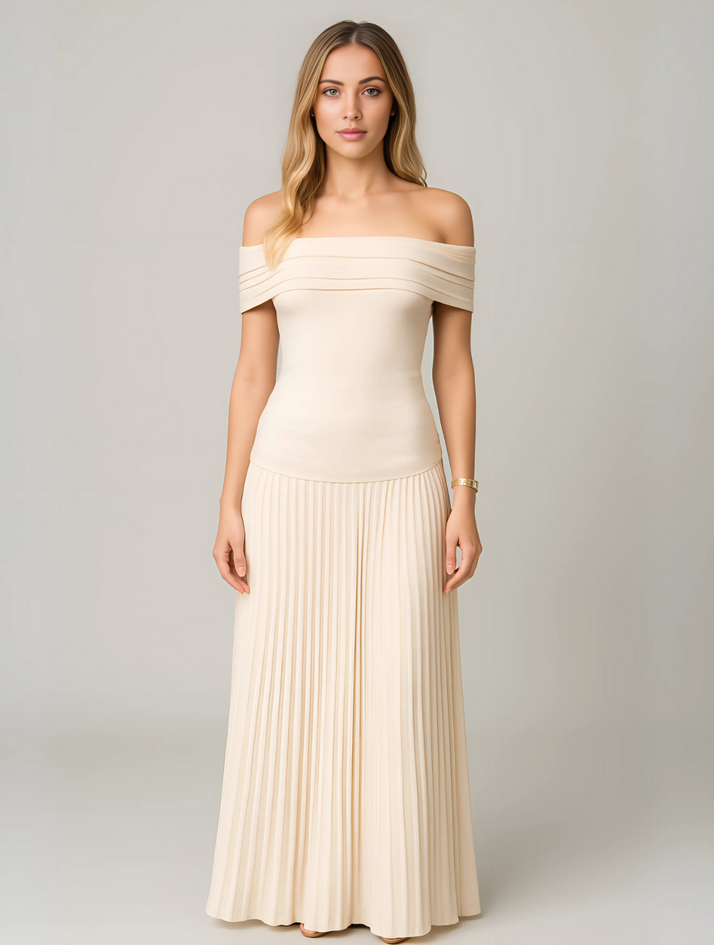 Women's Off-Shoulder Pleated Maxi Dress