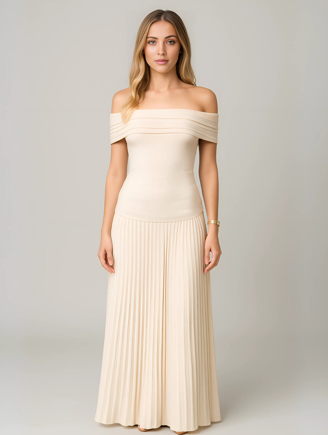 Women's Off-Shoulder Pleated Maxi Dress