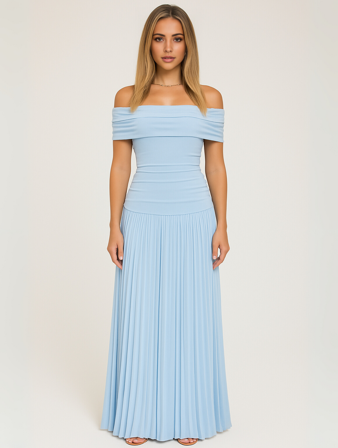Women's Off-Shoulder Pleated Maxi Dress