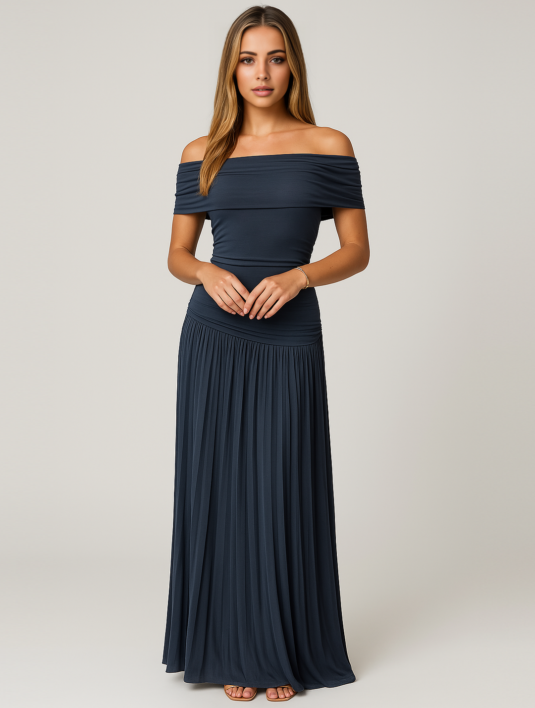 Women's Off-Shoulder Pleated Maxi Dress