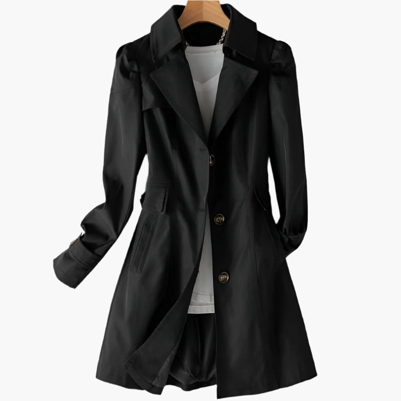 Women's Longline Single-Breasted Trench Coat - Black