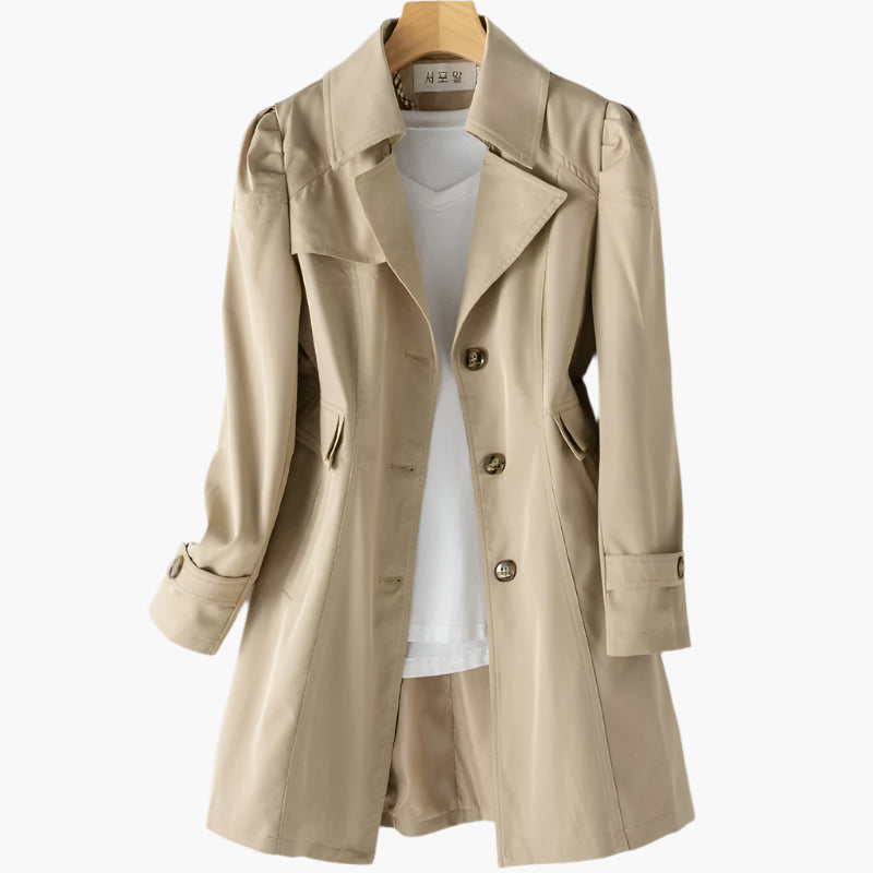 Women's Longline Single-Breasted Trench Coat - Khaki
