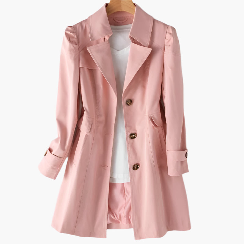 Women's Longline Single-Breasted Trench Coat - Pink