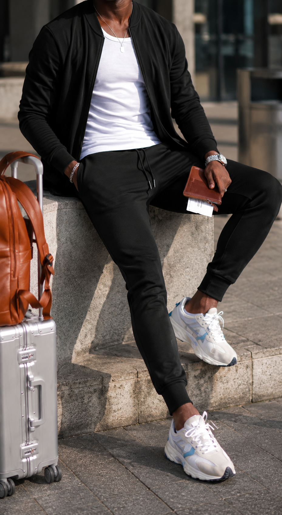 Men's Lightweight Travel Tracksuit with Zip Jacket - Black