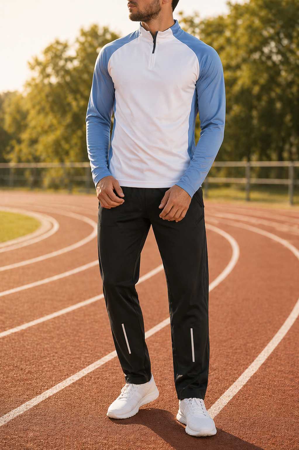 Men's Half-Zip Sports Set with Tapered Joggers - White
