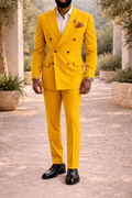 Men's Double Breasted Tailored Wedding Suit Formal Two Piece - Mustard Yellow