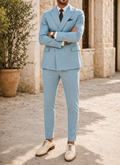 Men's Tailored Slim Fit Two Piece Wedding Suit - Light Blue