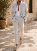 Men's Wedding Suit with Double Breasted Striped Tailoring - Light Gray