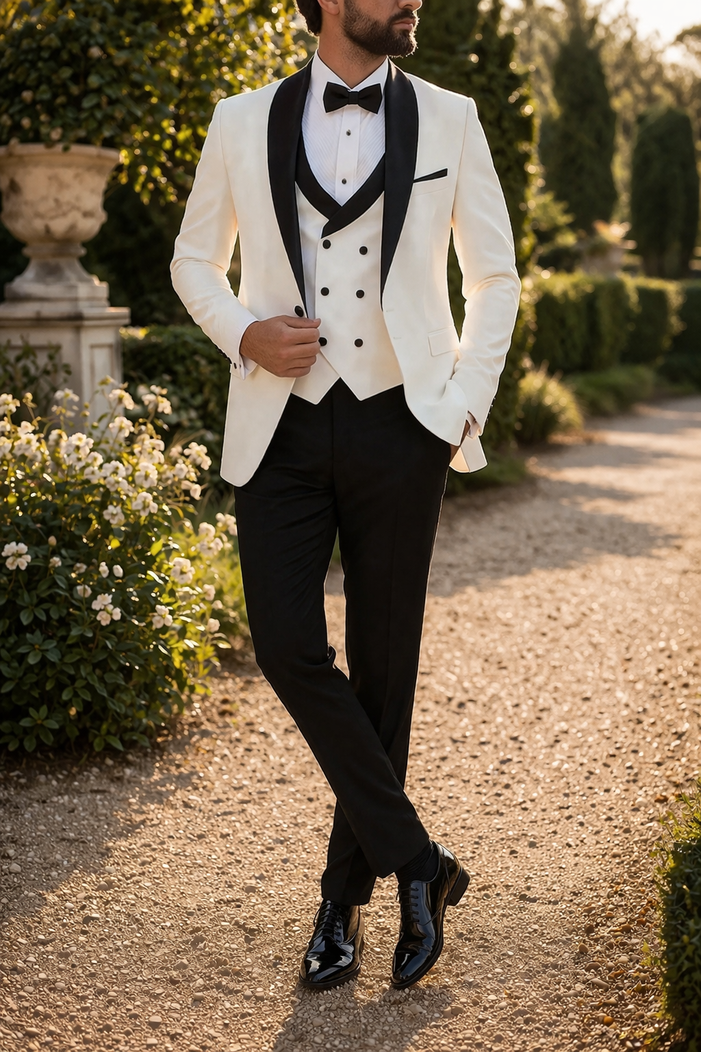 Men's Three Piece Tuxedo Suit Shawl Lapel Wedding Formalwear - White