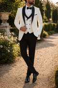 Men's Three Piece Tuxedo Suit Shawl Lapel Wedding Formalwear - White