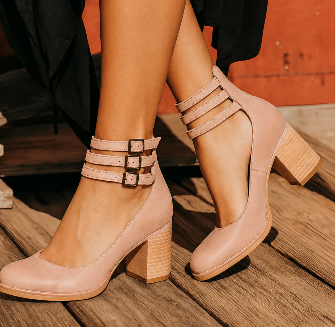 Women's Block Heel Ankle Strap Boots