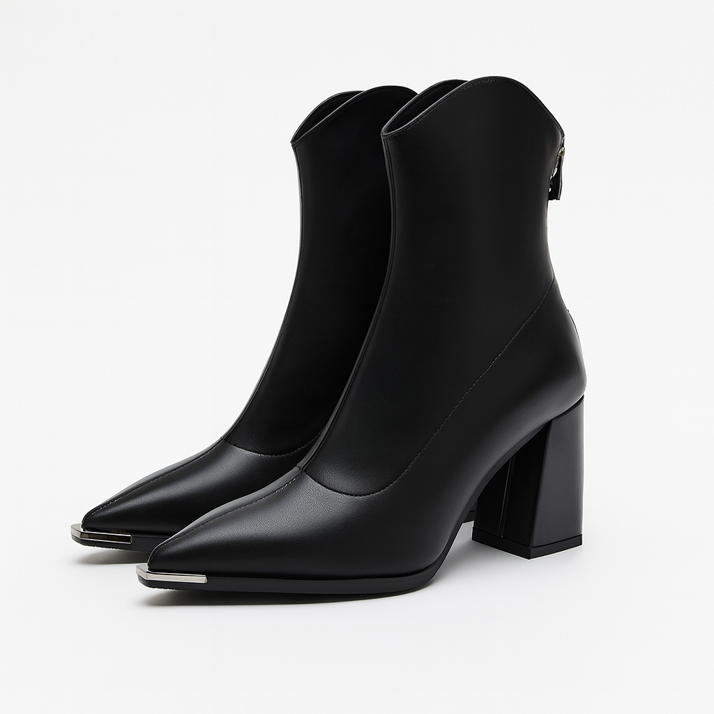 Women's Pointed-Toe Ankle Boots Block Heel Shoes for Smart Everyday Wear