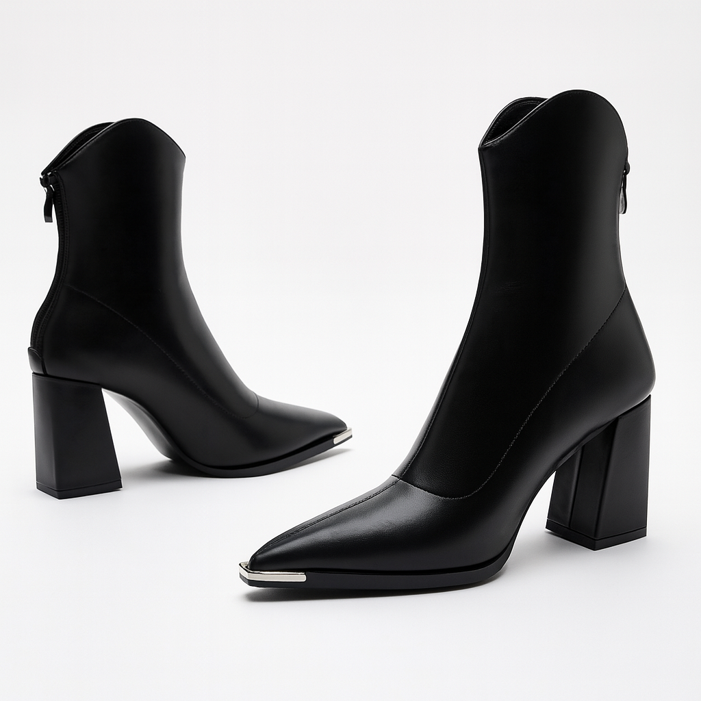 Women's Pointed-Toe Ankle Boots Block Heel Shoes for Smart Everyday Wear