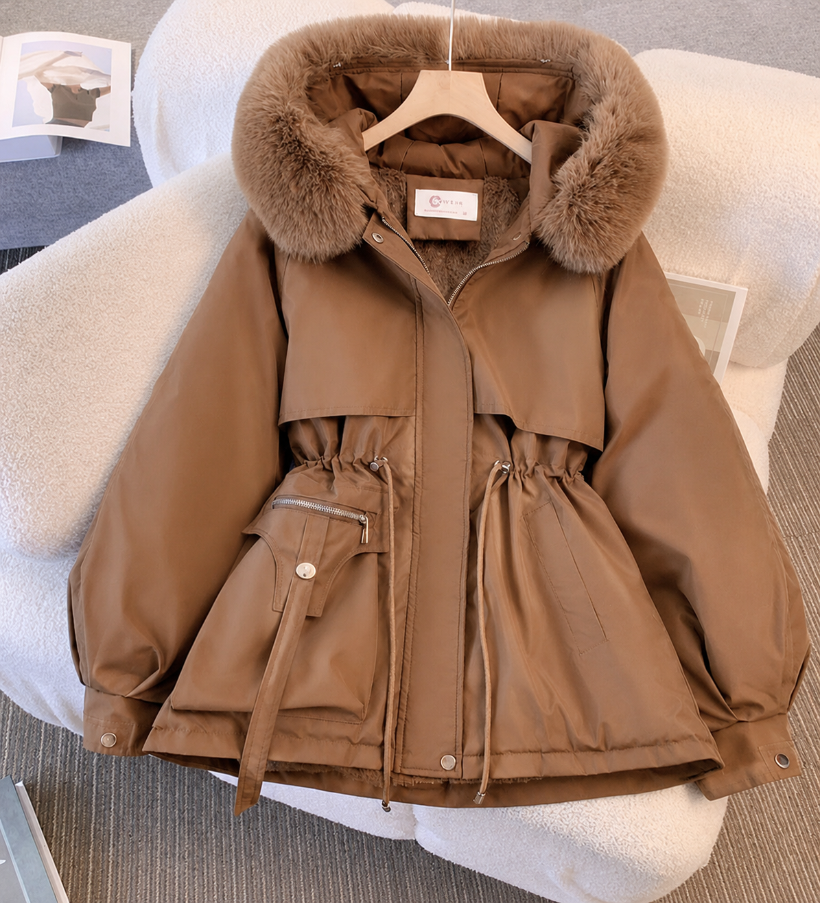 Women's Faux Fur-Trimmed Hooded Winter Coat