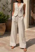 Women's Wide-Leg Waistcoat Trouser Set - Beige