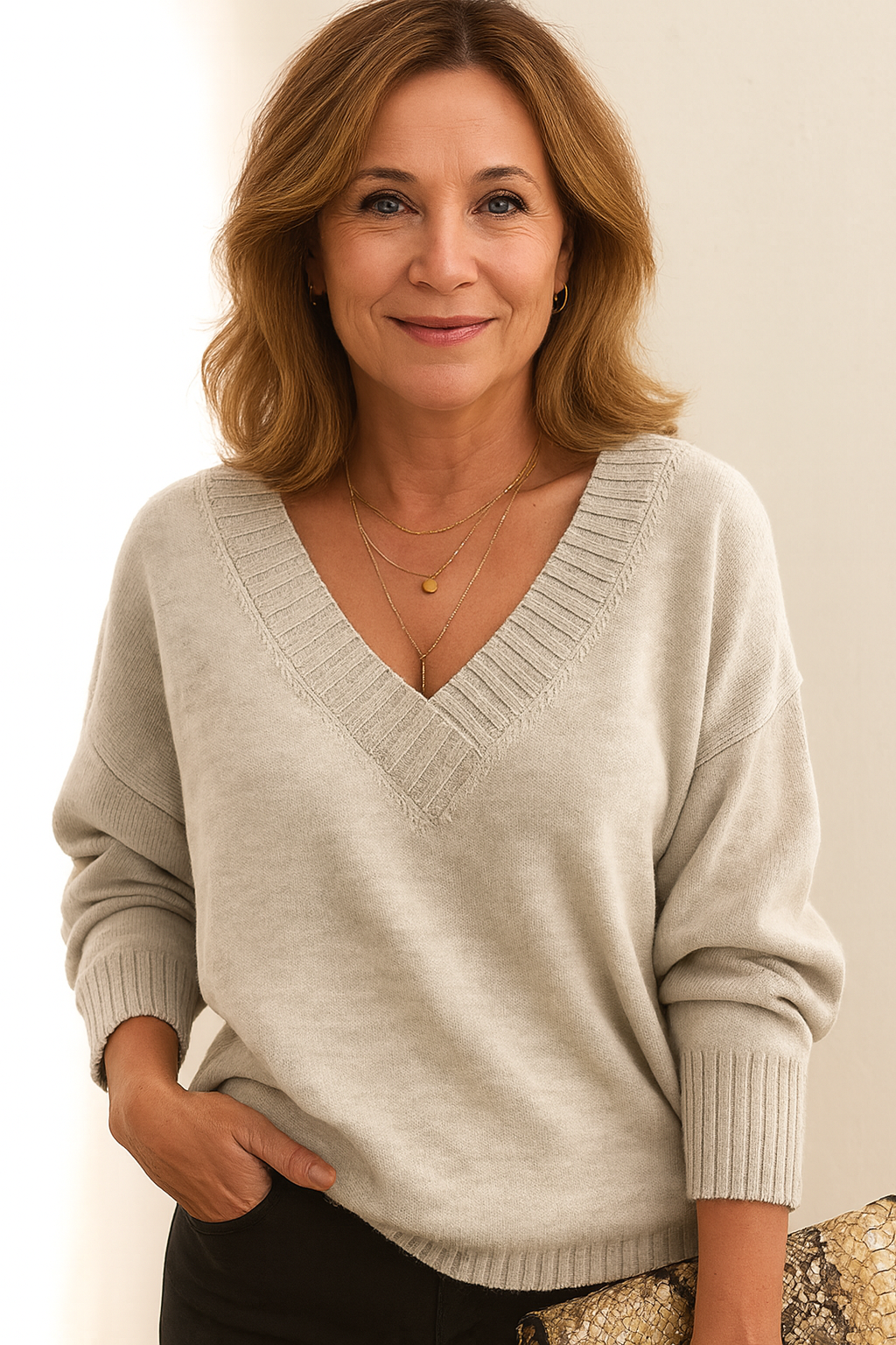 Women's Deep V-Neck Knit Pullover