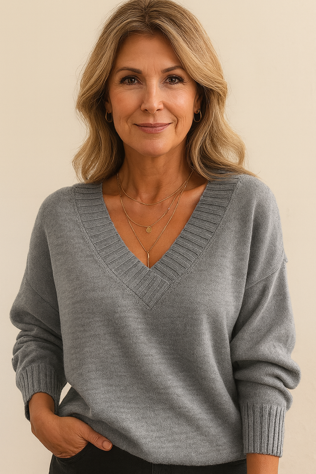 Women's Deep V-Neck Knit Pullover