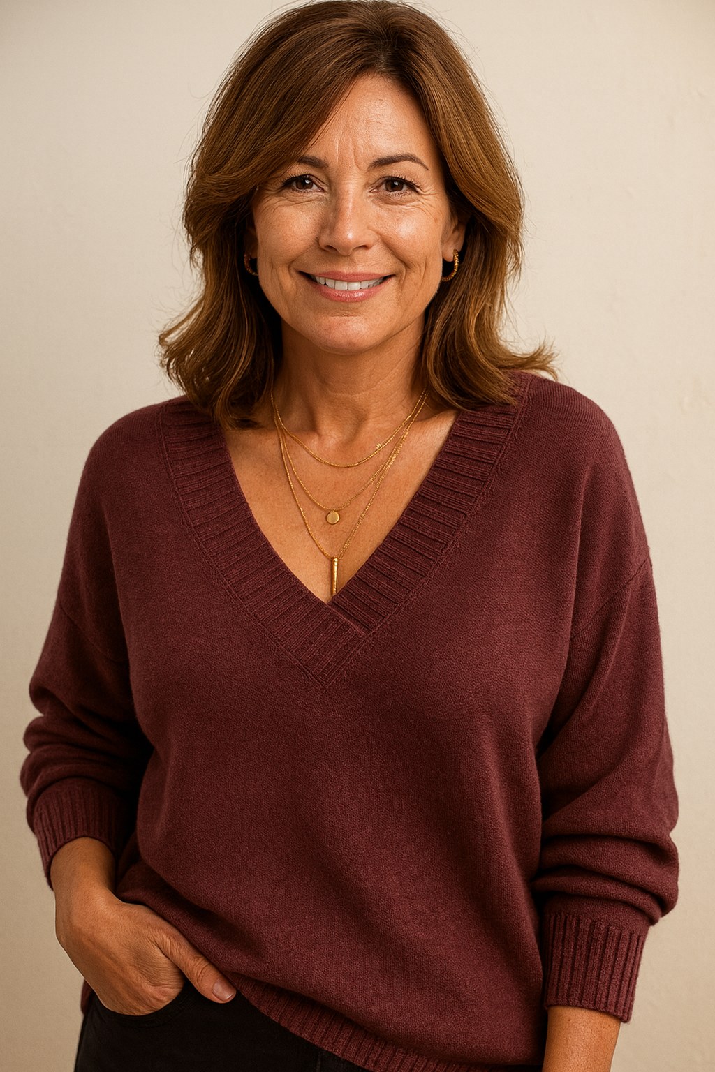 Women's Deep V-Neck Knit Pullover
