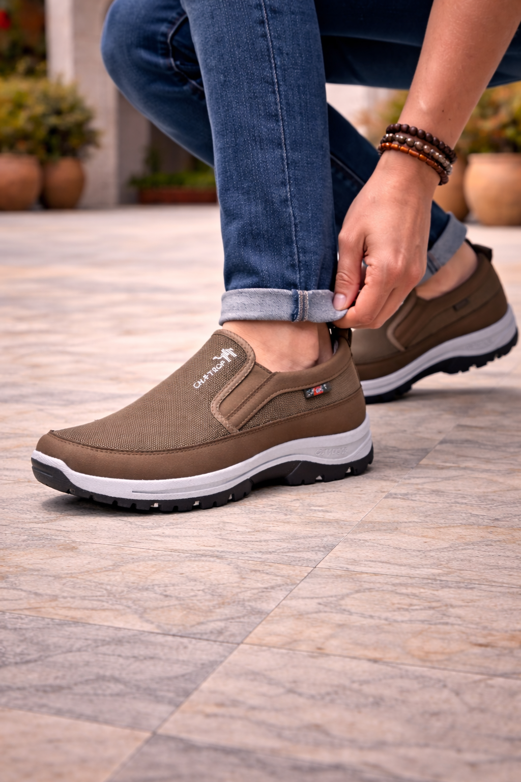 Men's Orthopedic Slip-On Cushioned Walking Shoes - Brown