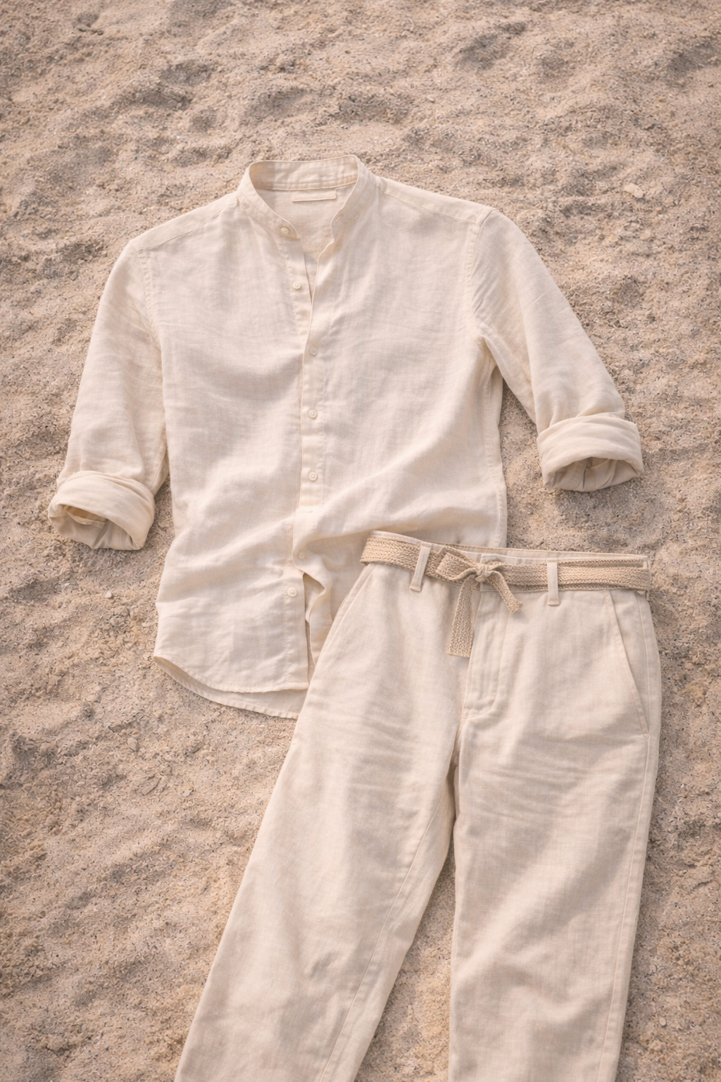 Men's Linen Collarless Shirt Co-Ord Set