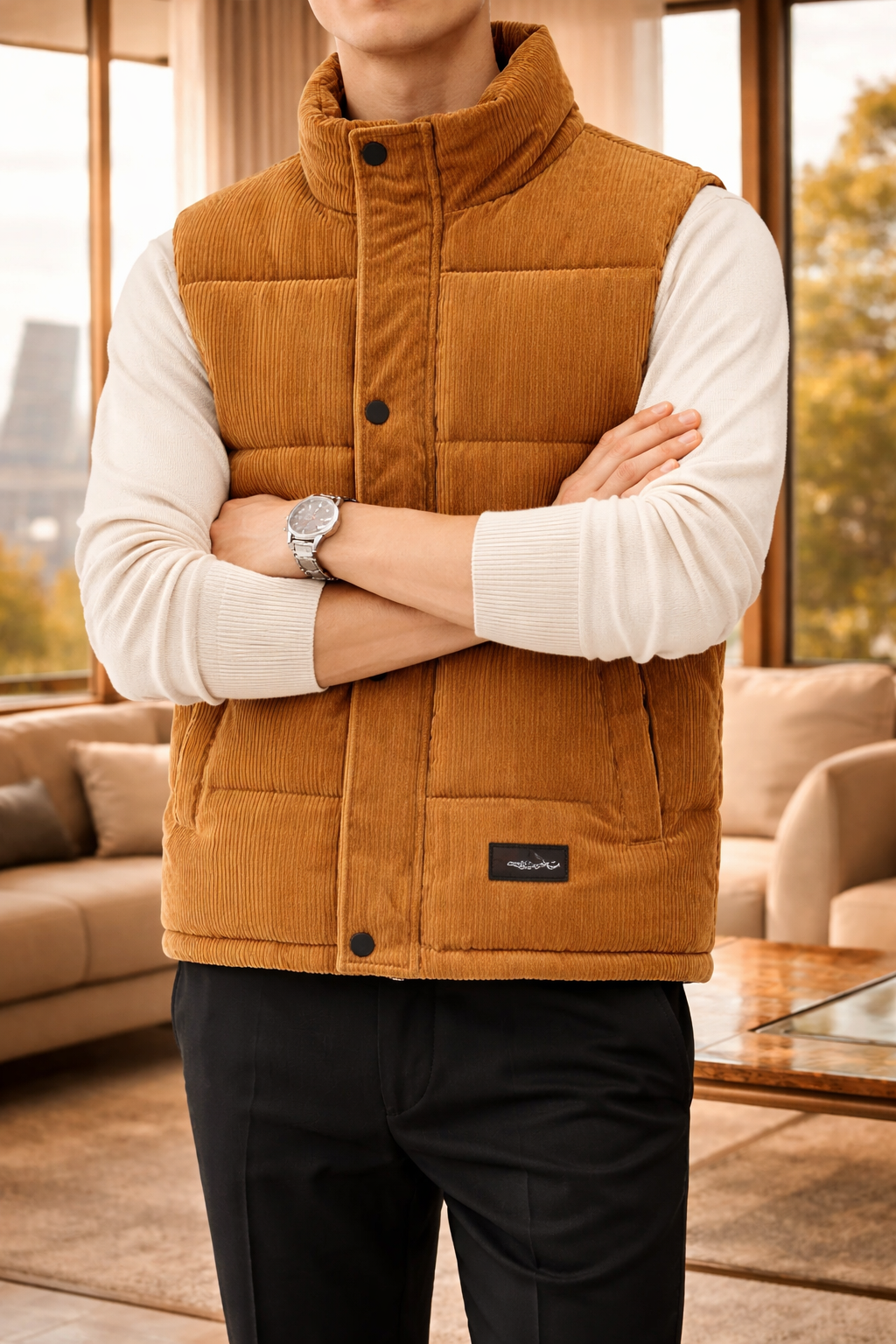 Men's Quilted Stand-Collar Vest - Brown