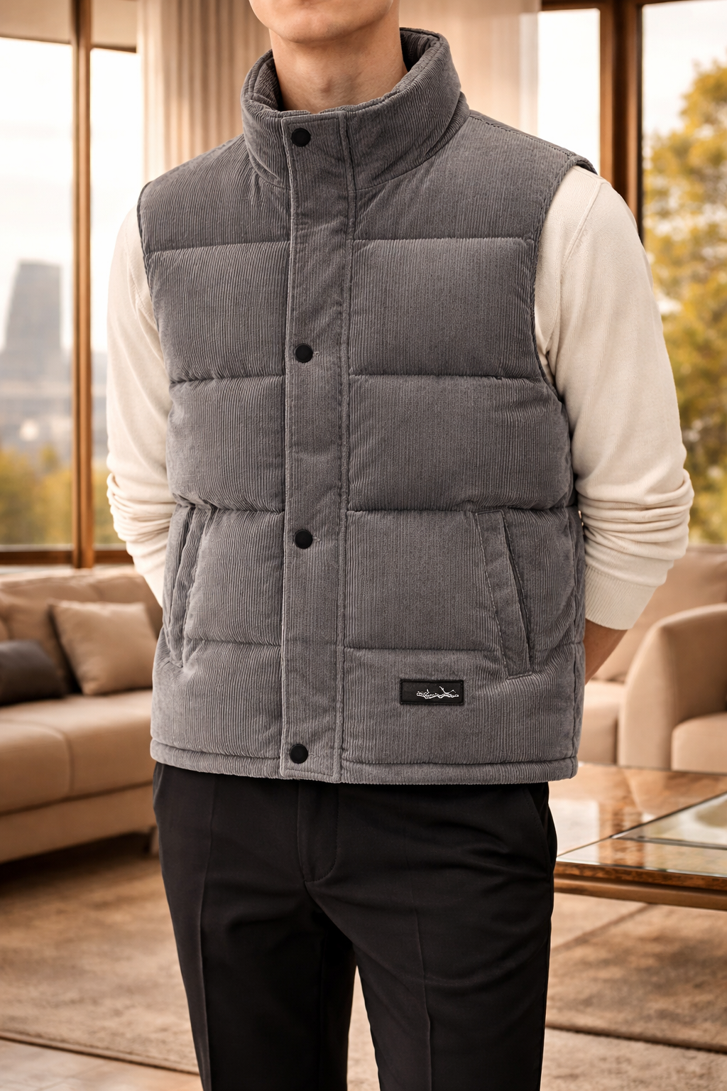 Men's Quilted Stand-Collar Vest - Gray