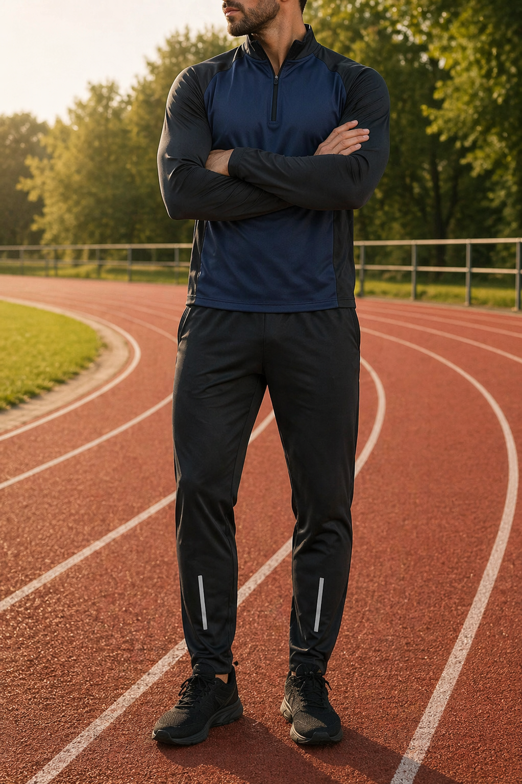 Men's Half-Zip Sports Set with Tapered Joggers - Navy Blue