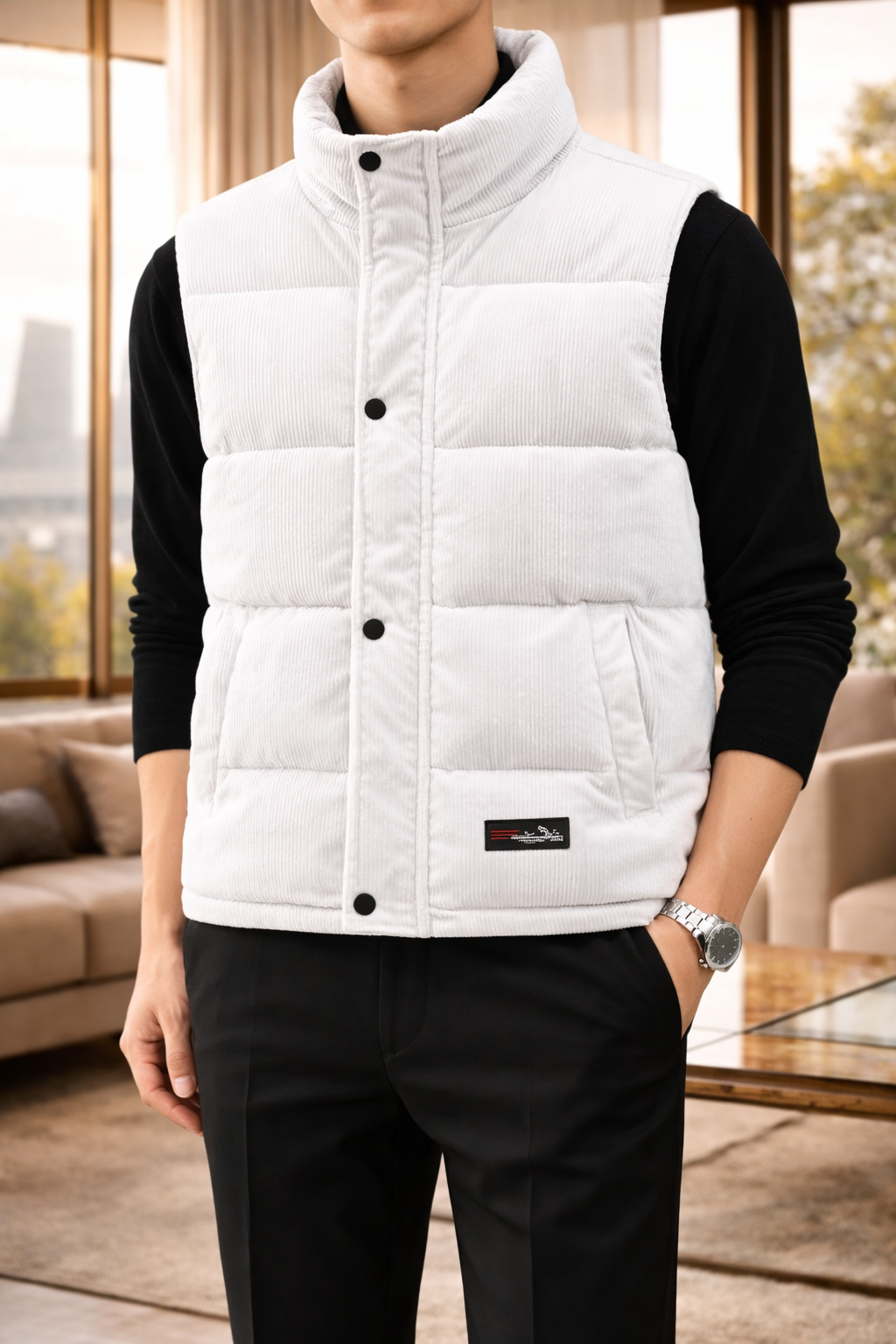 Men's Quilted Stand-Collar Vest - White