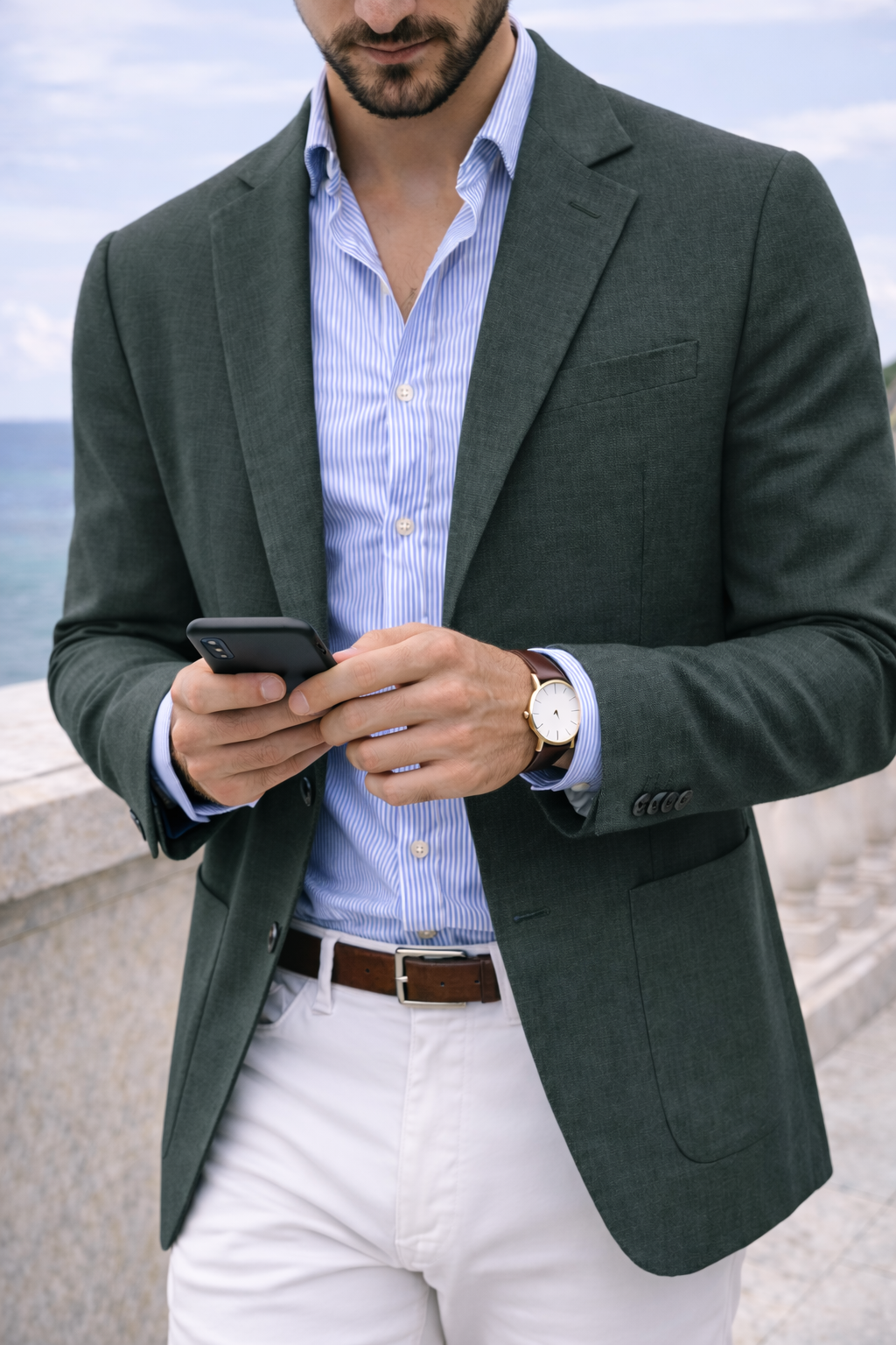 Men's Smart Casual Knit Blazer - Dark Green