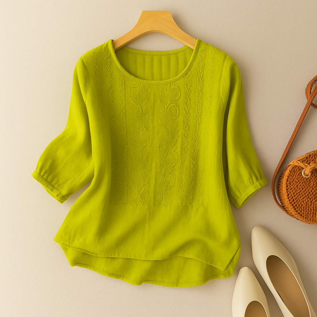 Women's Embroidered Round-Neck Blouse - Light Green