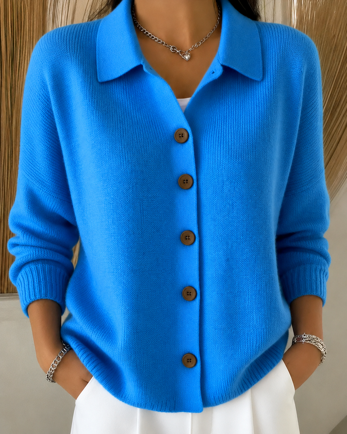 Women's Soft Knit Button-Up Collar Cardigan - Blue