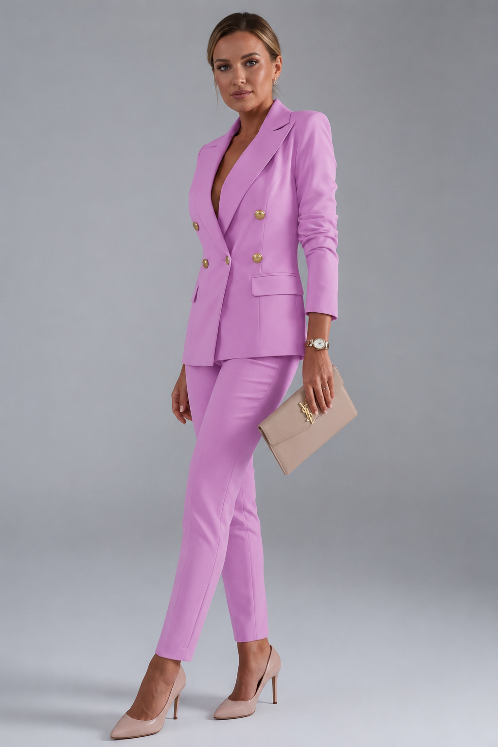 Women’s Double-Breasted Gold Button Suit Set