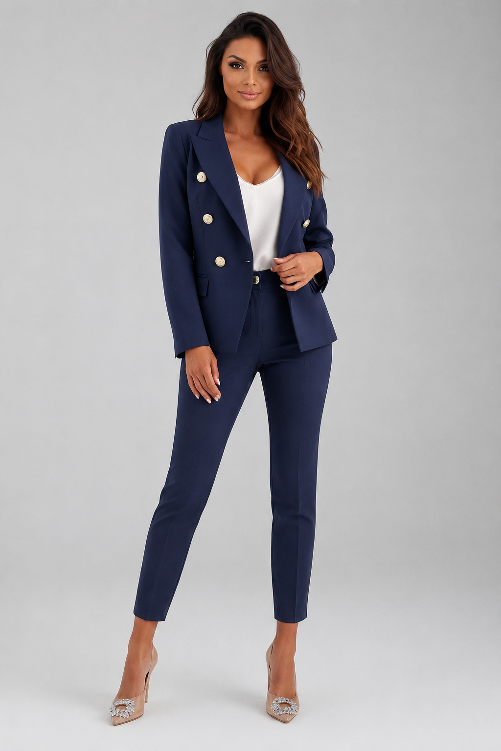 Women’s Double-Breasted Gold Button Suit Set