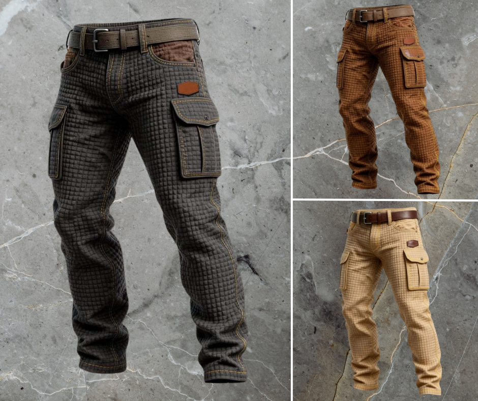 Men's Quilted Texture Slim Fit Cargo Trousers
