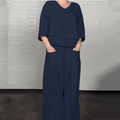 Women's Layered V-Neck Wide-Leg Trouser Set - Dark Blue