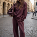 Women's Ribbed-Trim Wide-Leg Two Piece Set - Wine Red