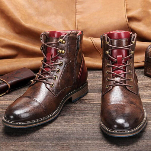 Men's Cap Toe Side-Zip Ankle Boots - Brown