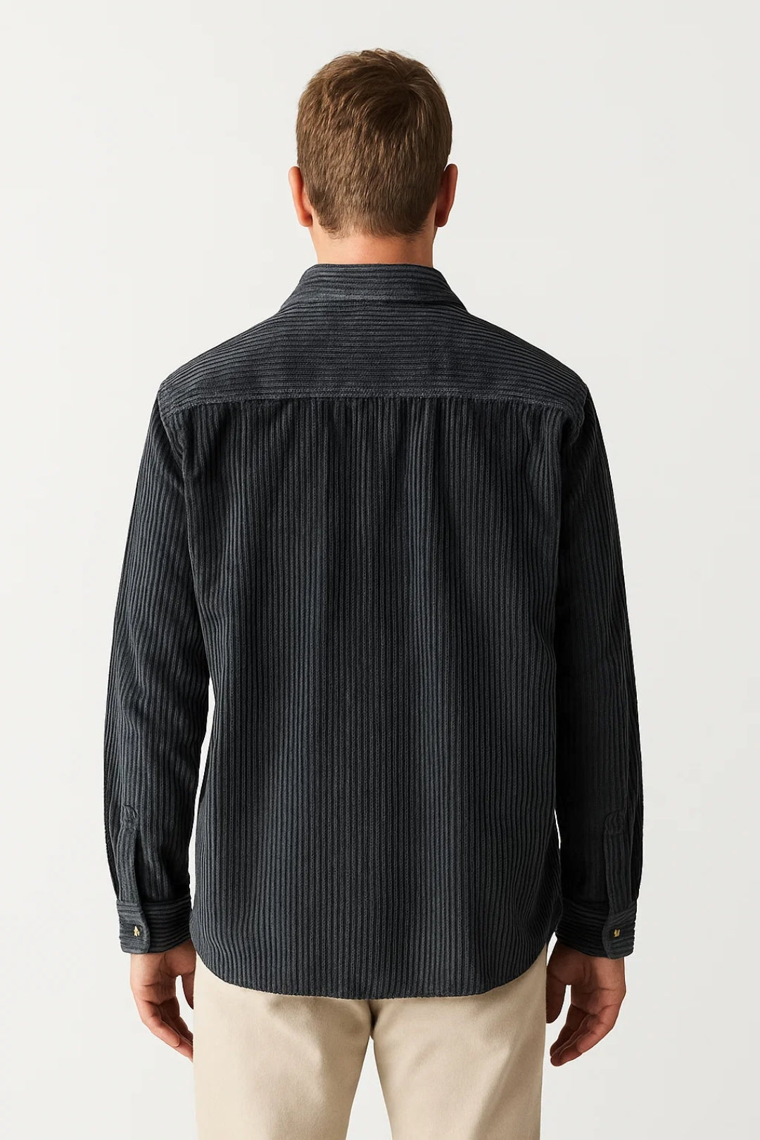 Men's Ribbed Button-Front Overshirt with Chest Pocket