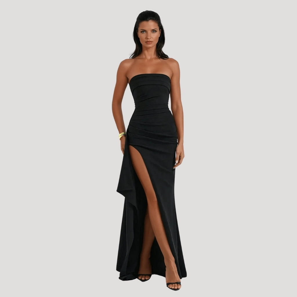 Women's Strapless Ruched Maxi Dress
