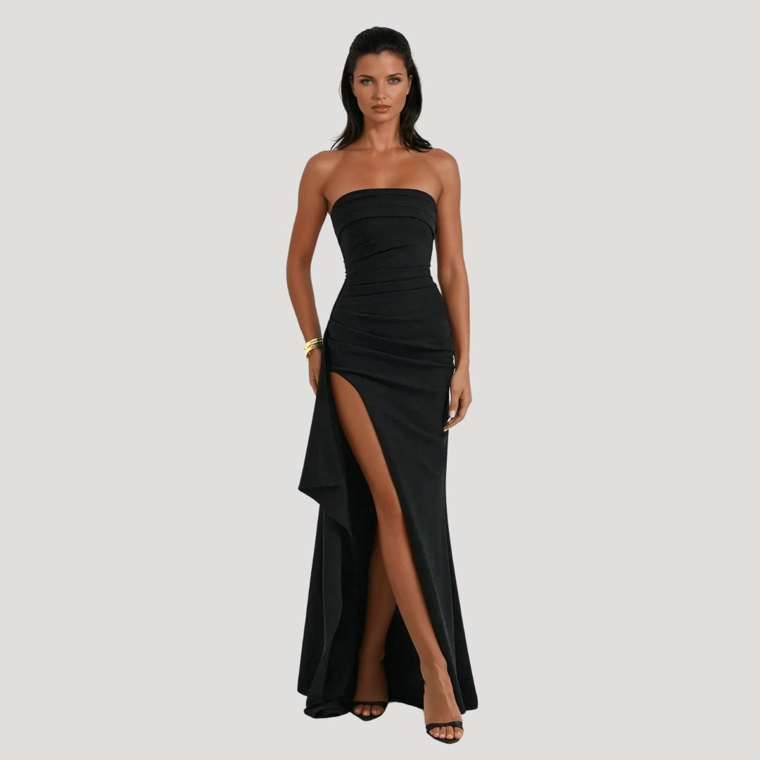 Women's Strapless Ruched Maxi Dress