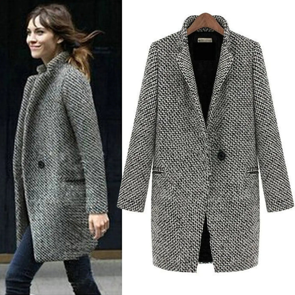 Women's Long V-Neck Single-Button Winter Coat