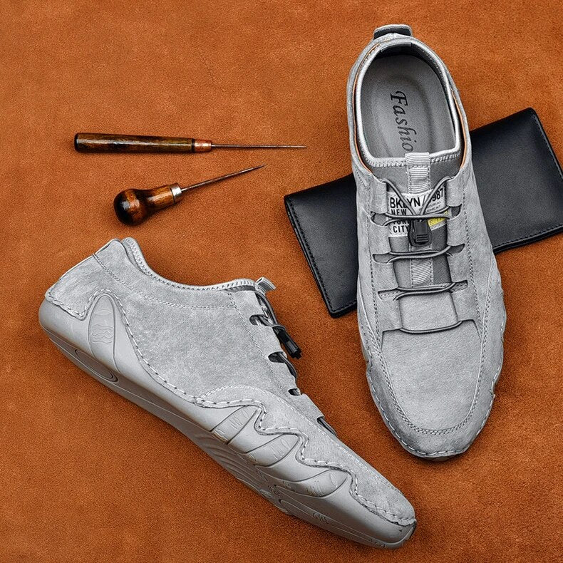 Men's Leather Drawcord Loafers - Light Gray