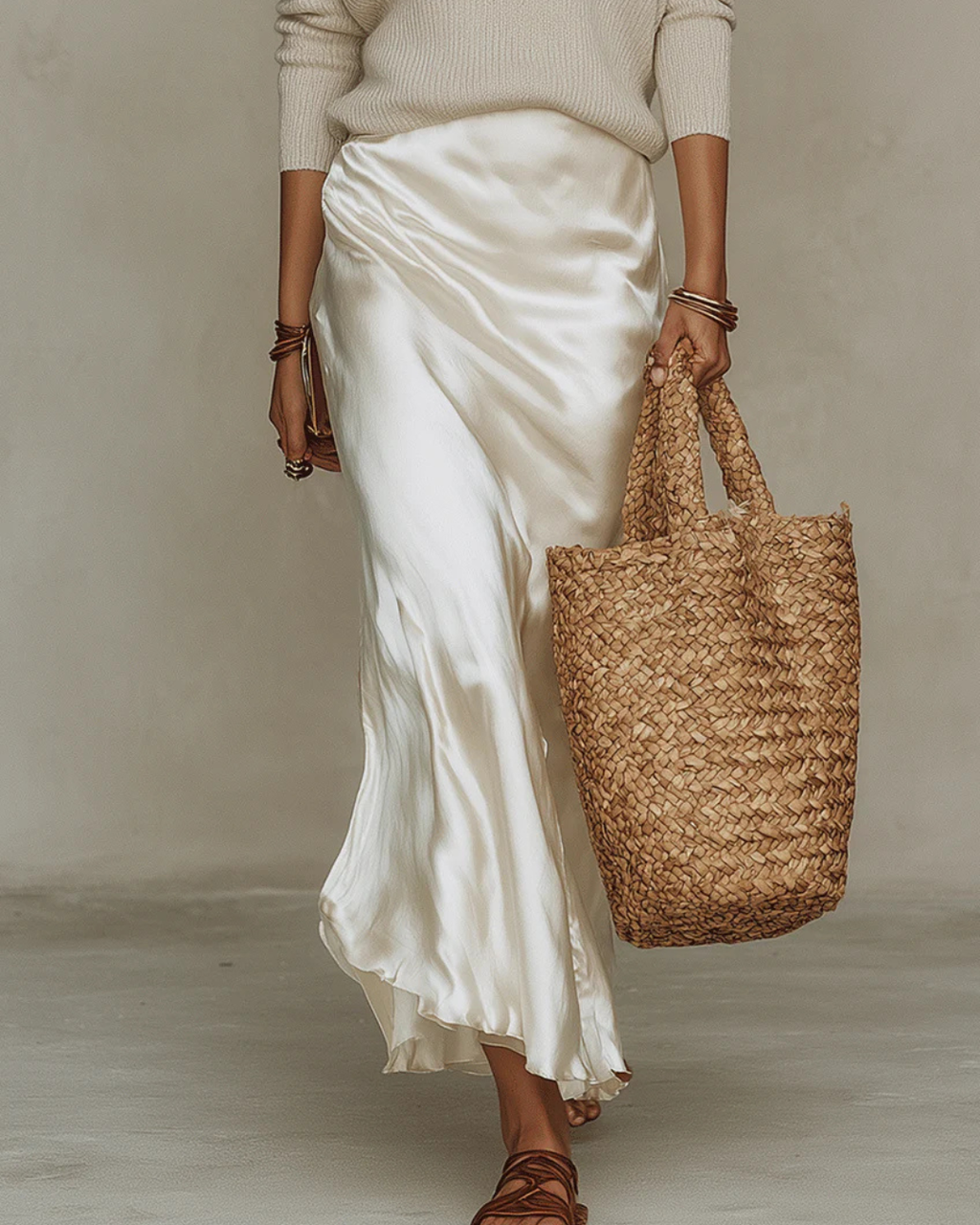 Women's Satin Midi Dress and Sweater Set