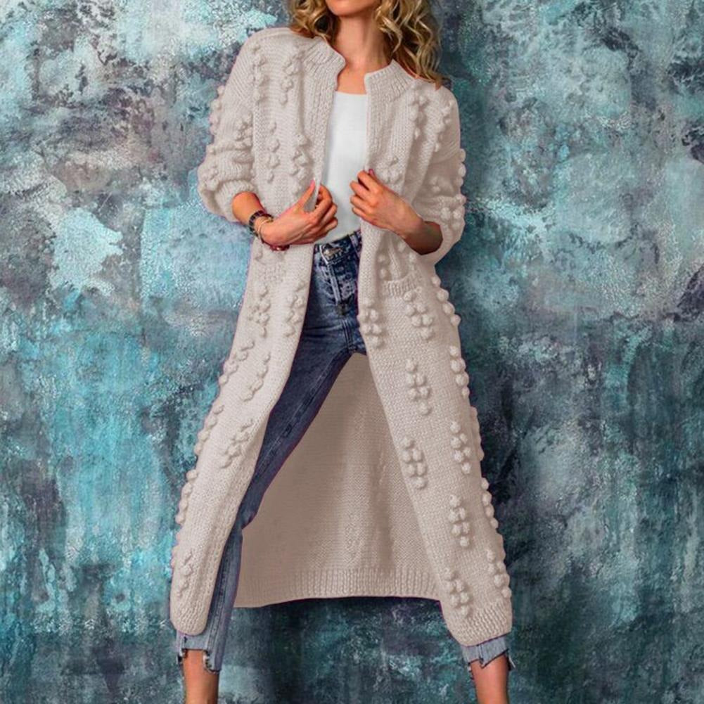 Women's Longline Cotton-Blend Open-Front Textured Cardigan - Beige