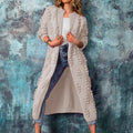 Women's Longline Cotton-Blend Open-Front Textured Cardigan - Beige