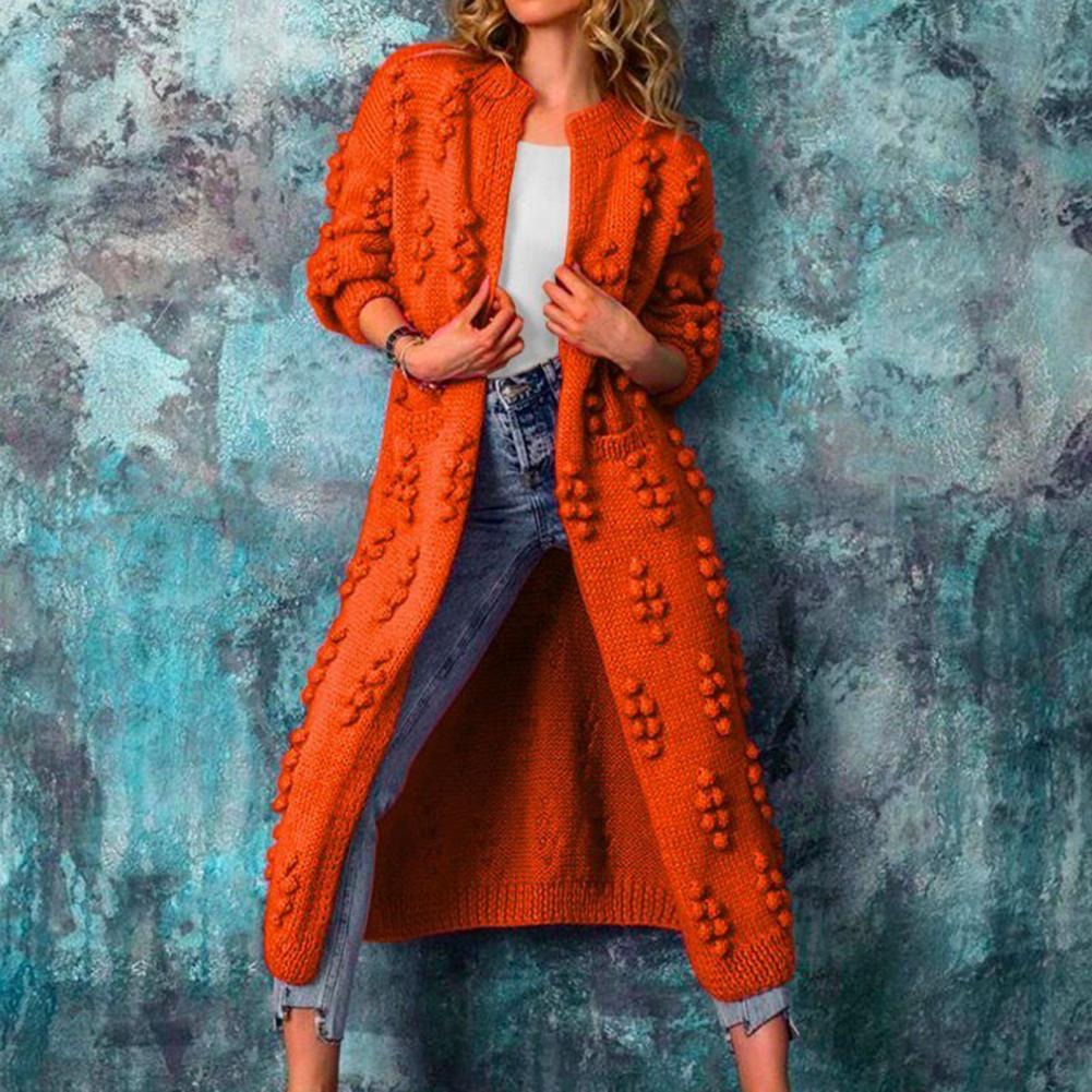 Women's Longline Cotton-Blend Open-Front Textured Cardigan - Orange